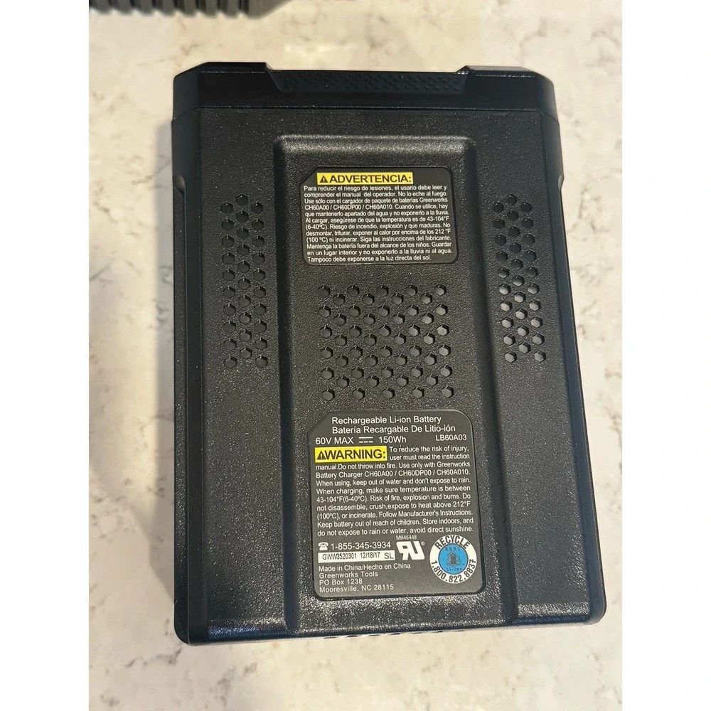 Greenworks Pro 60v Lithium Li-Ion 2.5 Battery  & Charger.  Charges FULL